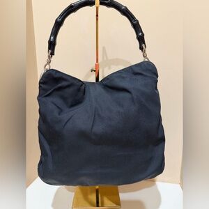 Gucci Bamboo Black Nylon Handbag-please read for condition